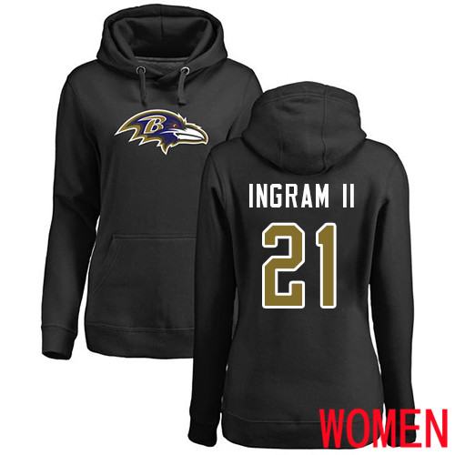 Baltimore Ravens Black Women Mark Ingram II Name and Number Logo NFL Football #21 Pullover Hoodie Sweatshirt->baltimore ravens->NFL Jersey